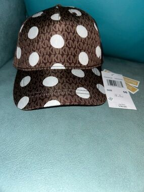 Michael Kors Brown and White Polka Dot MK Logo Baseball Cap
